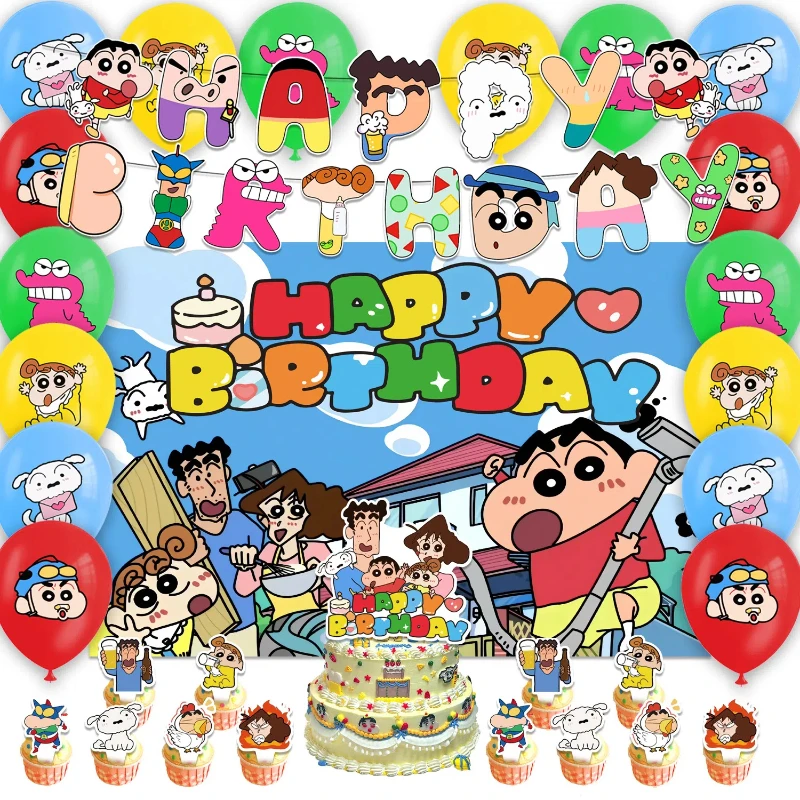 Crayon Shin-chan Freshman Day Party Supplies Disposable Cakes Top Hats Flags Party Backdrops Balloon Sets Birthday Decorations