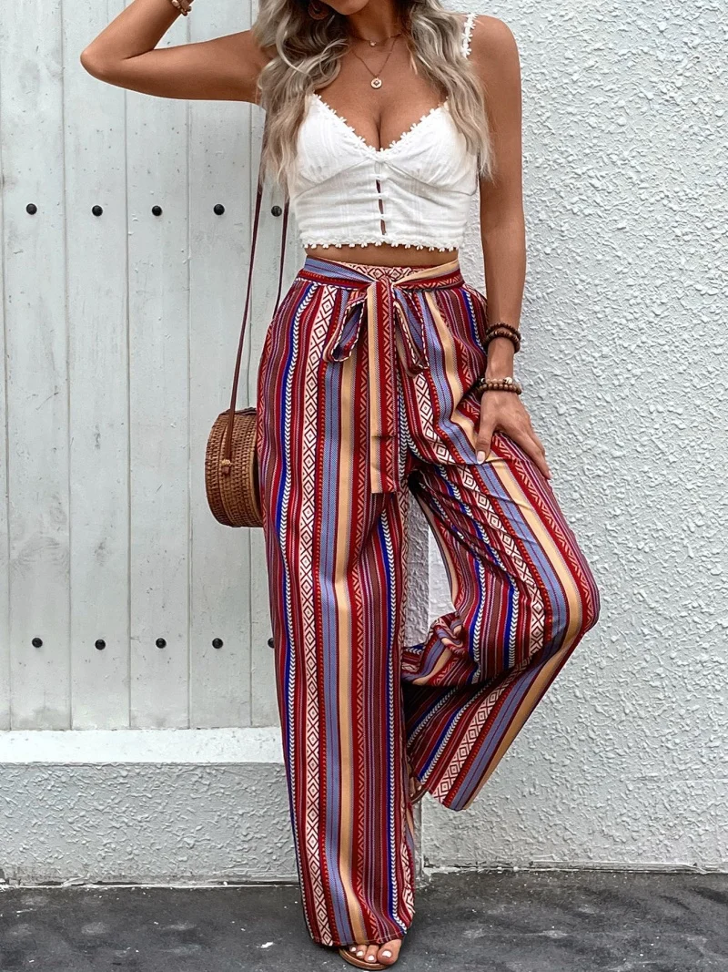 

2024 New Summer Women's Trousers Printed Casual Commuting High Waist loose Wide Leg Pants