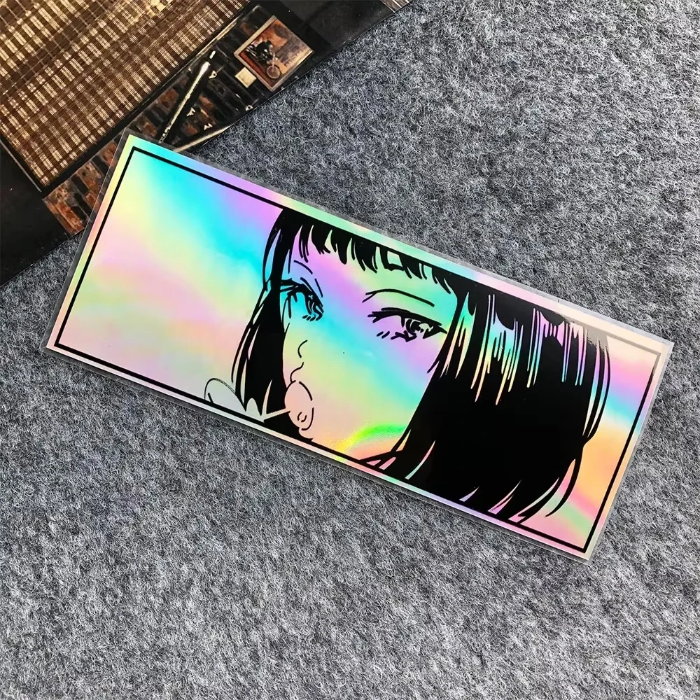 JDM Anime Mädchen Aufkleber Laser Regenbogen Auto Fenster Windschutzscheibe Motorrad Körper Moto Helm Vinyl Dekoration Zubehör Aufkleber