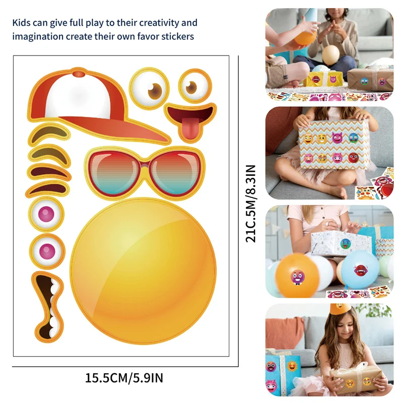 6-24sheets Kids DIY Make A Face Stickers Eyes Mouth Nose Mixed and Matched Jigsaw Puzzle Stickers Party Game Toys for Boys girls