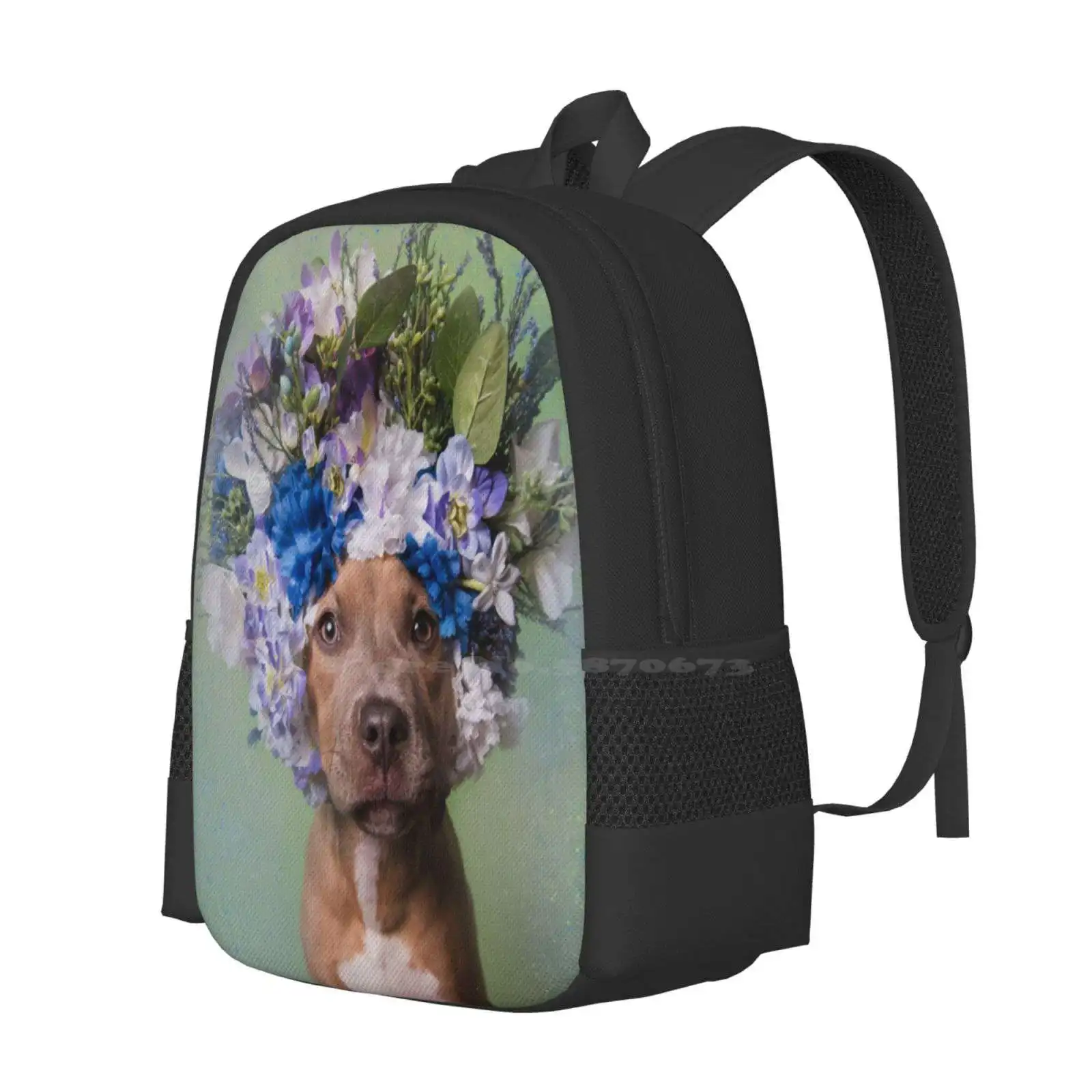 Flower Power , Kyla School Bags For Teenage Girls Laptop Travel Bags Pit Bull Flowers Dog Rescue Shelter Love Flower Crown