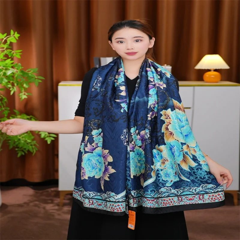 New Silk Soft Scarf Women's Shawl Women's Fashion Travel Flower Sunscreen Beach Scarf Luxury Clothing Accessories 2025