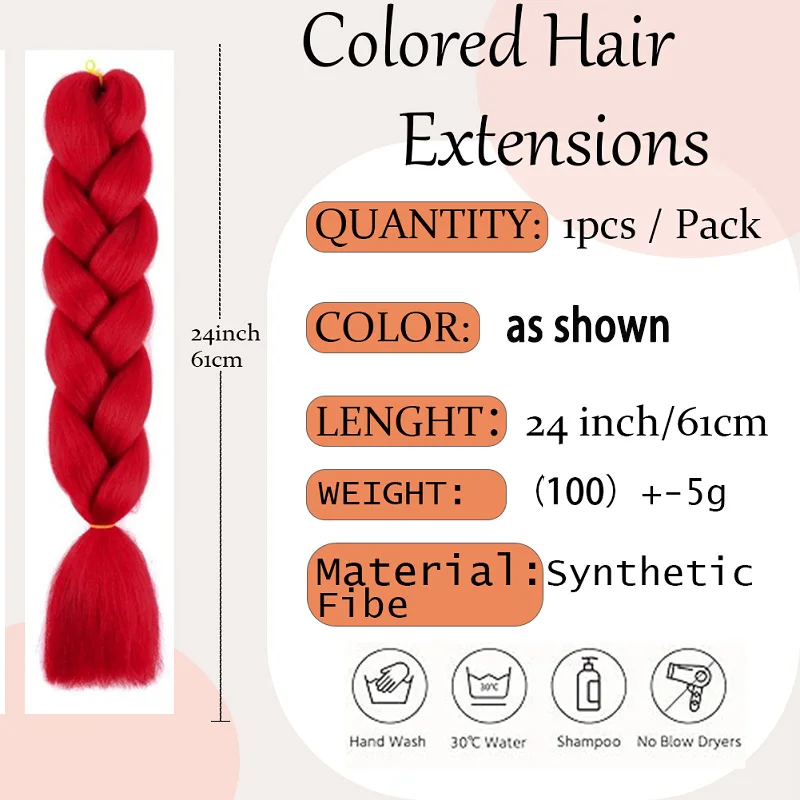24Inch Synthetic Long Straight Braiding Hair Extension High Temperature Crochet Rainbow Hairpiece for Women Stage Party Cosplay
