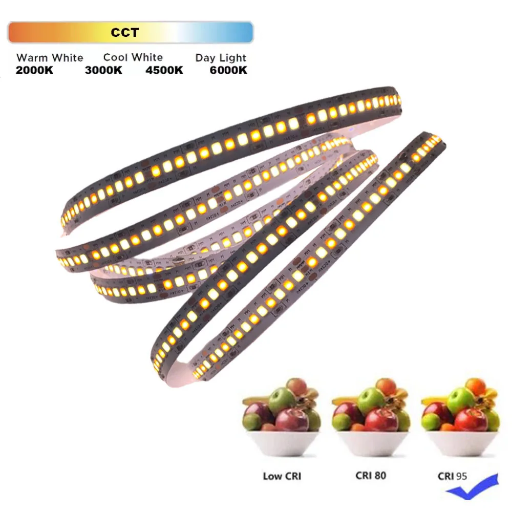 New High CRI 95+ 240LED/m CCT 2835 LED  Lights  Strip For Room   Width 10mm Non-waterproof 5m/Reel