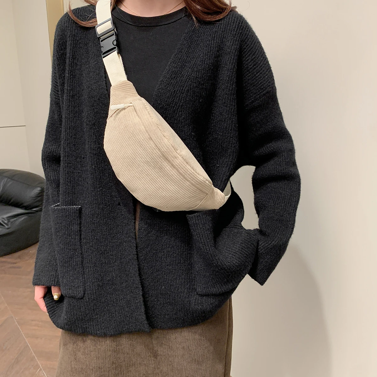 Casual Cord Gürtel Taschen für Frauen Mode Fanny Pack Weibliche Banane Taille Tasche Hüfte Geldbörse Schulter Crossbody Brust Tasche Tasche – Detail 1