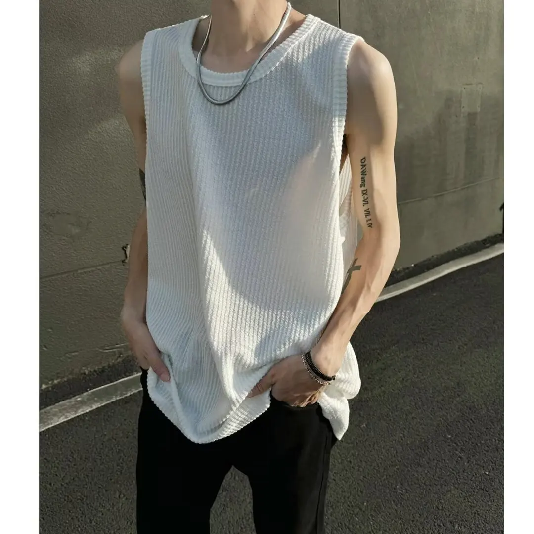 Summer Textured Ice Silk Loose Sleeveless Tank Top Men's Hong Kong Style Casual Base Layer Top