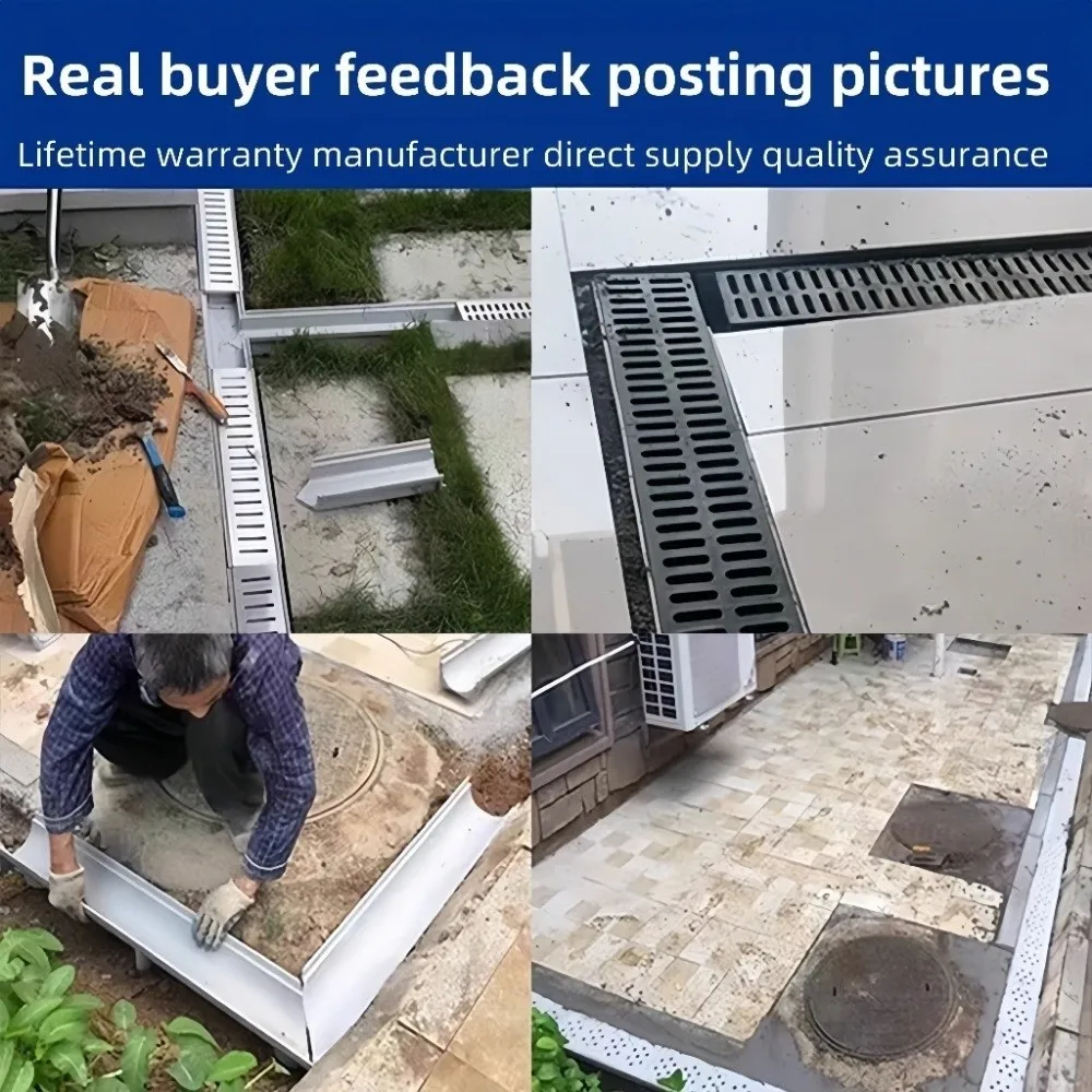 Resin Drainage Gutter Heavy Duty Single Row Grate Finished Drainage Ditch U-shaped Groove Stainless Steel Cover Linear Drain
