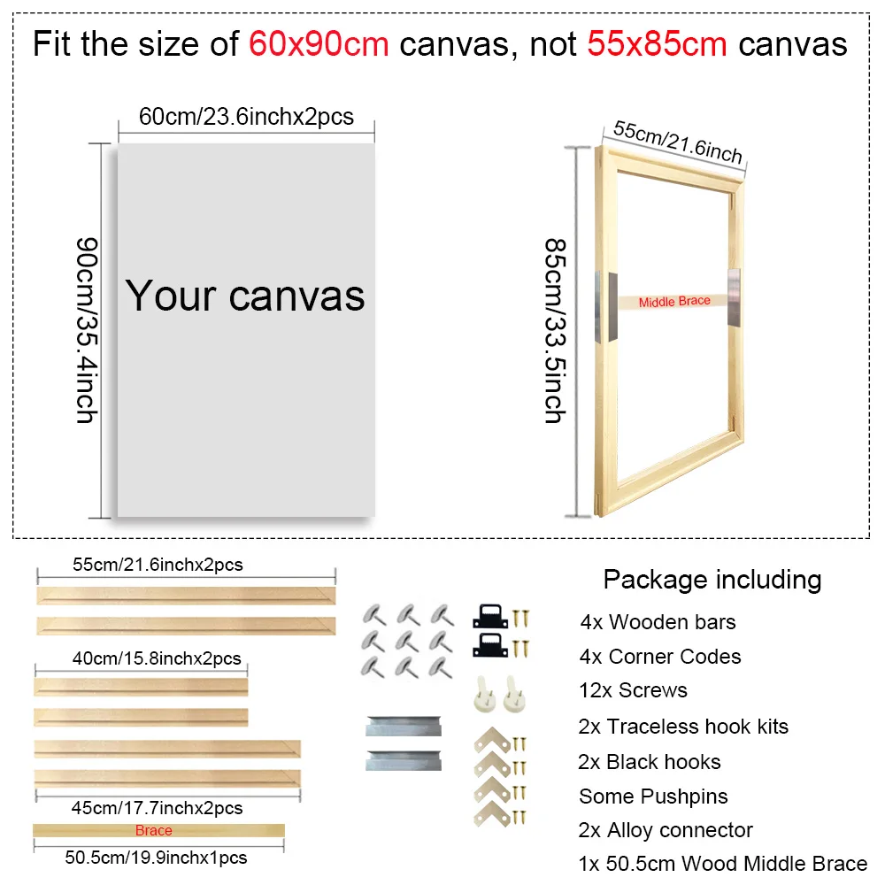40X60 50X70 60X90 60X120 Diy Houten Frame Kit Voor Canvas Olieverf Frame Staven Hout Frame Voor Diamond Painting Muurkunst Frame