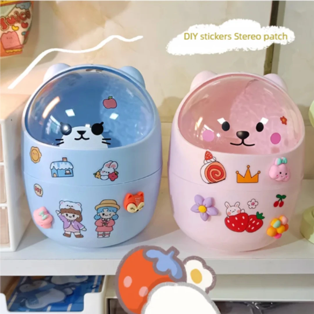 Cute Cartoon Bear Mini Desktop Trash Can Student Dormitory Home Use Miscellaneous Items Storage Box Waste Paper Bin