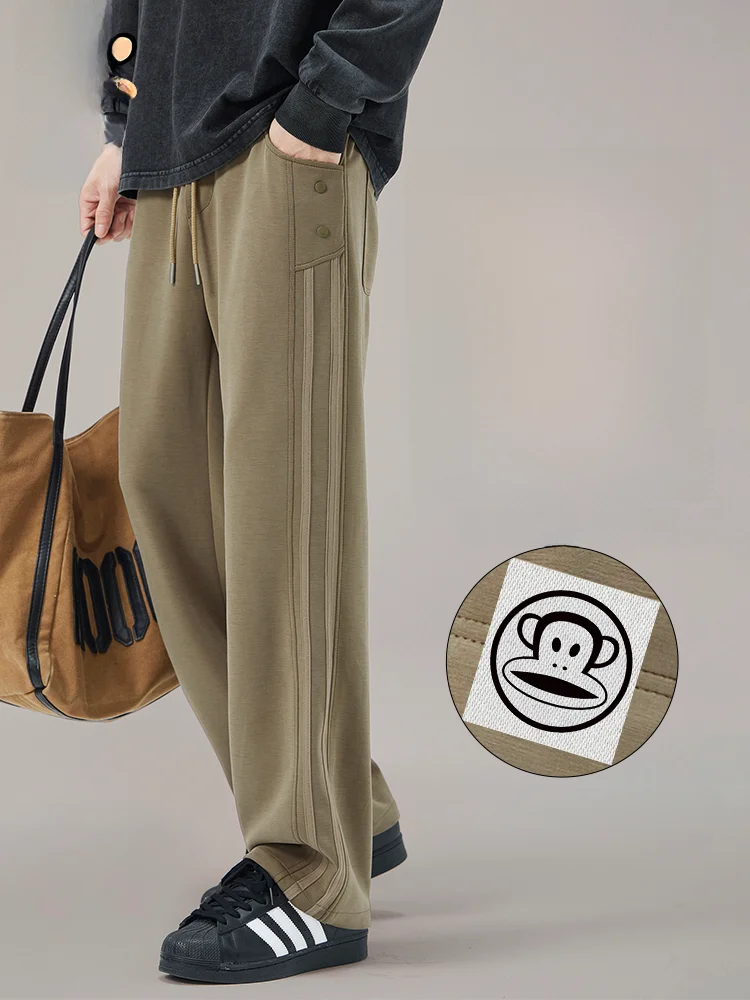 

PaulFrank Thiened Fce Lined Loose Straight Leg Men's Casual Pants Winter Warm Wide Leg Trousers Comfortable Straight Pants