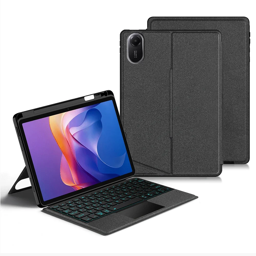 For Xiaomi Redmi Pad 2 Leather Case + Bluetooth-Compatible Keyboard with Backlight Trackpad