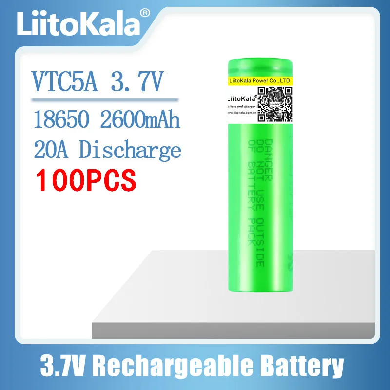Liitokala 100% original por atacado 3.6v 18650 vtc5a 2600mah bateria de lítio recarregável us18650vtc5a alta descarga dreno 30a