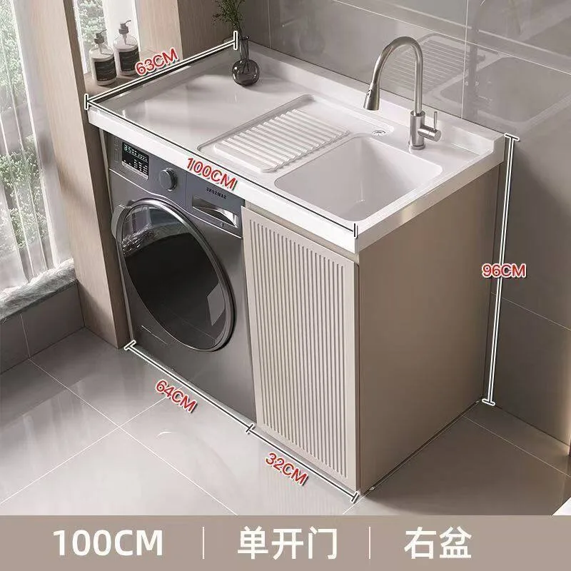 Stainless steel full panel balcony laundry cabinet combination quartz stone basin with washboard drum laundry tub mate