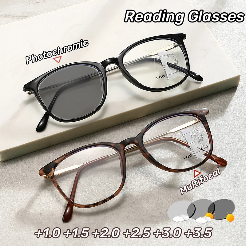 

Fashionable Presbyopia Glasses for Both Far and Near New Multifocal Photochromic Reading Glasses Anti Blue Light Eyewear