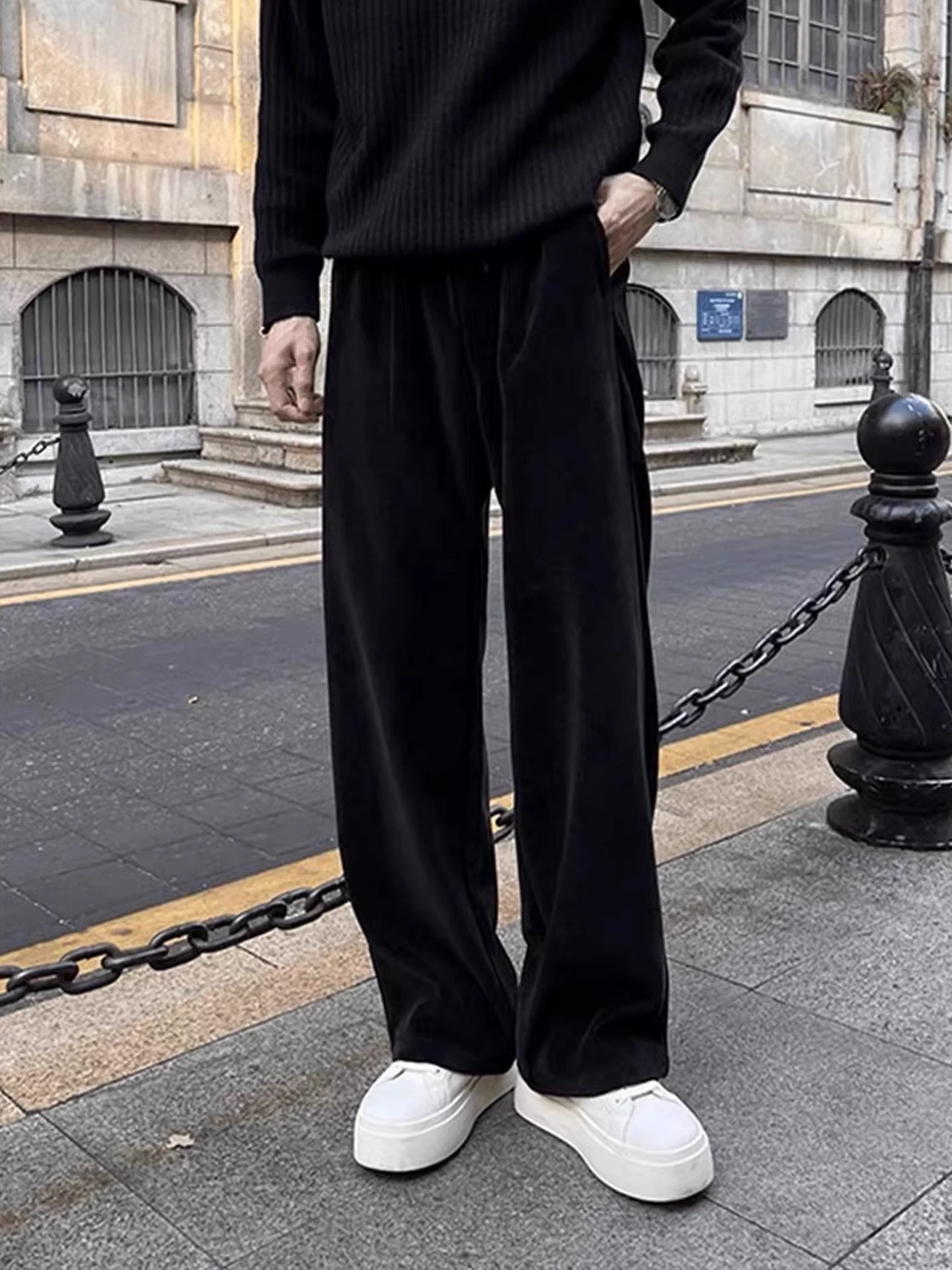 

Men's Bla Velvet Pants Autumn Winter Thiened Fce Straight Leg Casual Trousers Chino Pants Faionable Youth Sle