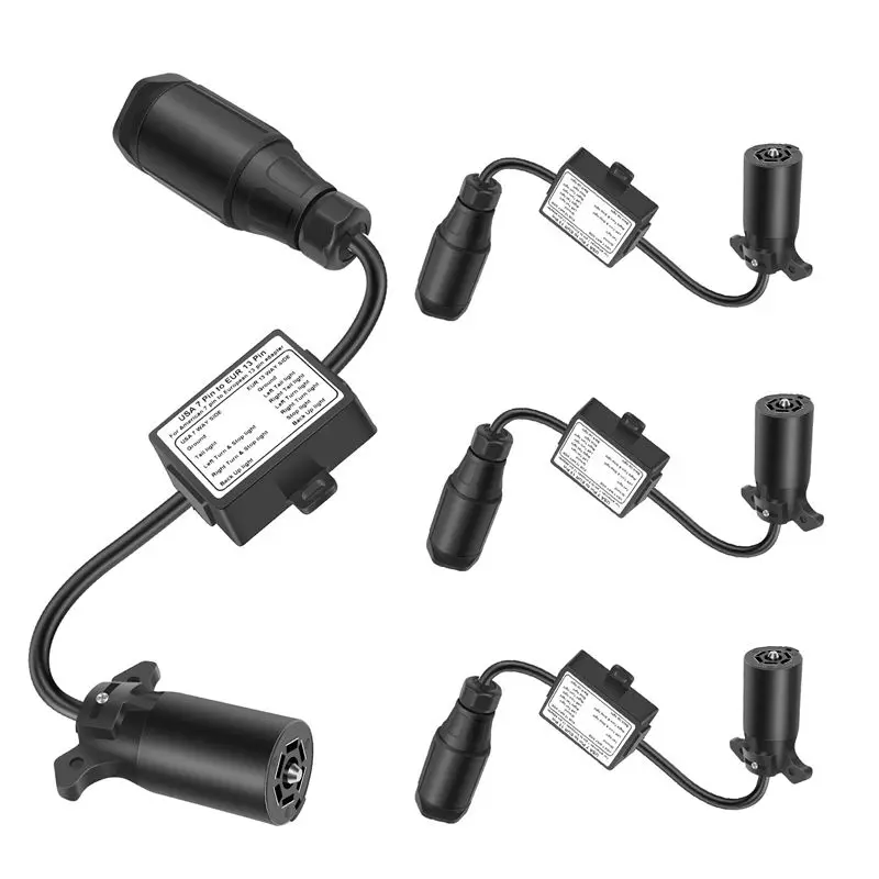 A11M-4X USA To European Trailer Light Converter 7 Way Flat Socket (US Vehicle) To 13-Pin Round Plug (EU Trailer)