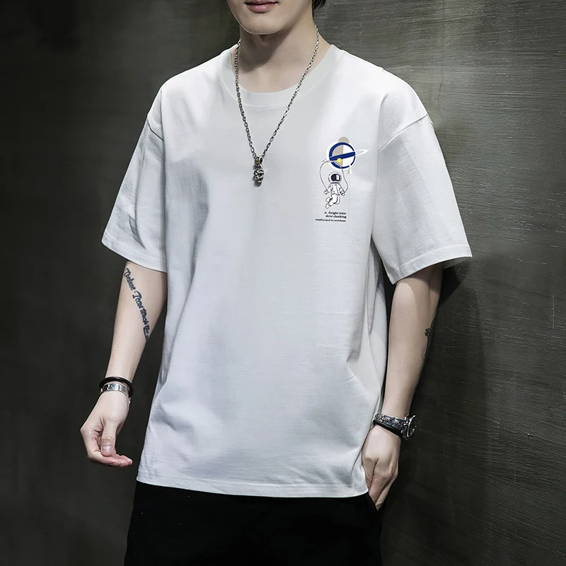 

New Summer Round Neck Slightly Drop Shoulder Short Sleeve T Shirt Men s Clothing Cotton Loose Casual Five Quarter Tee