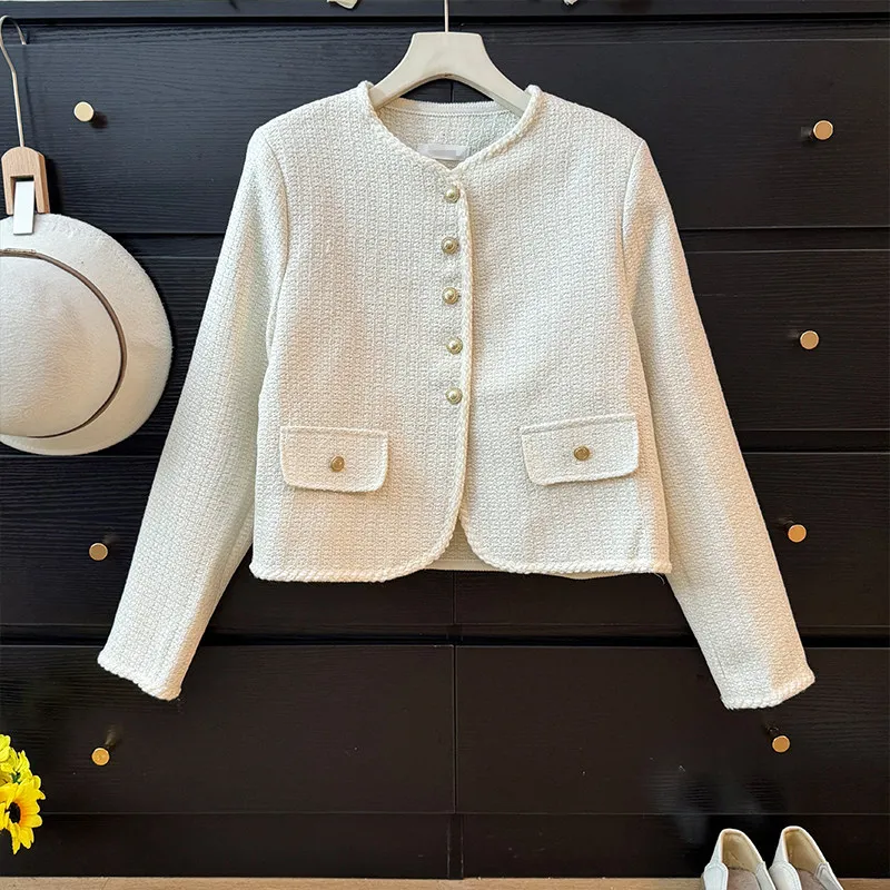 French small fragrant style coarse tweed short jacket women in spring fashion age reducing single breasted versatile coat