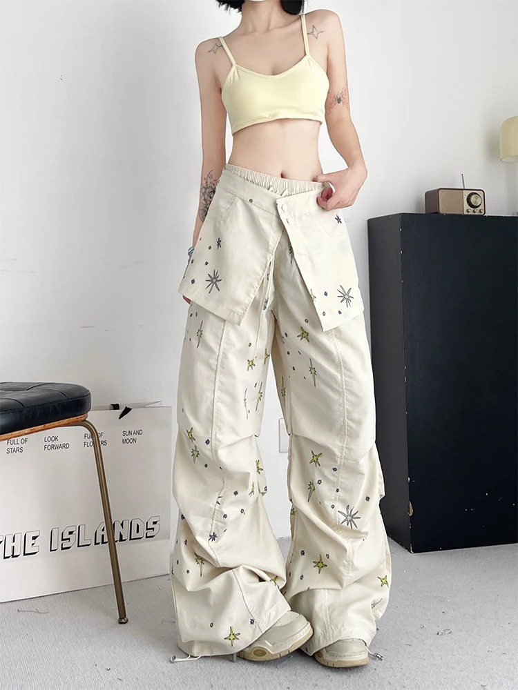 Women\'s Print Pants Vintage Y2k Harajuku Aesthetic Streetwear Pants High Waist Parachute Trousers Japanese 2000s Style Clothes