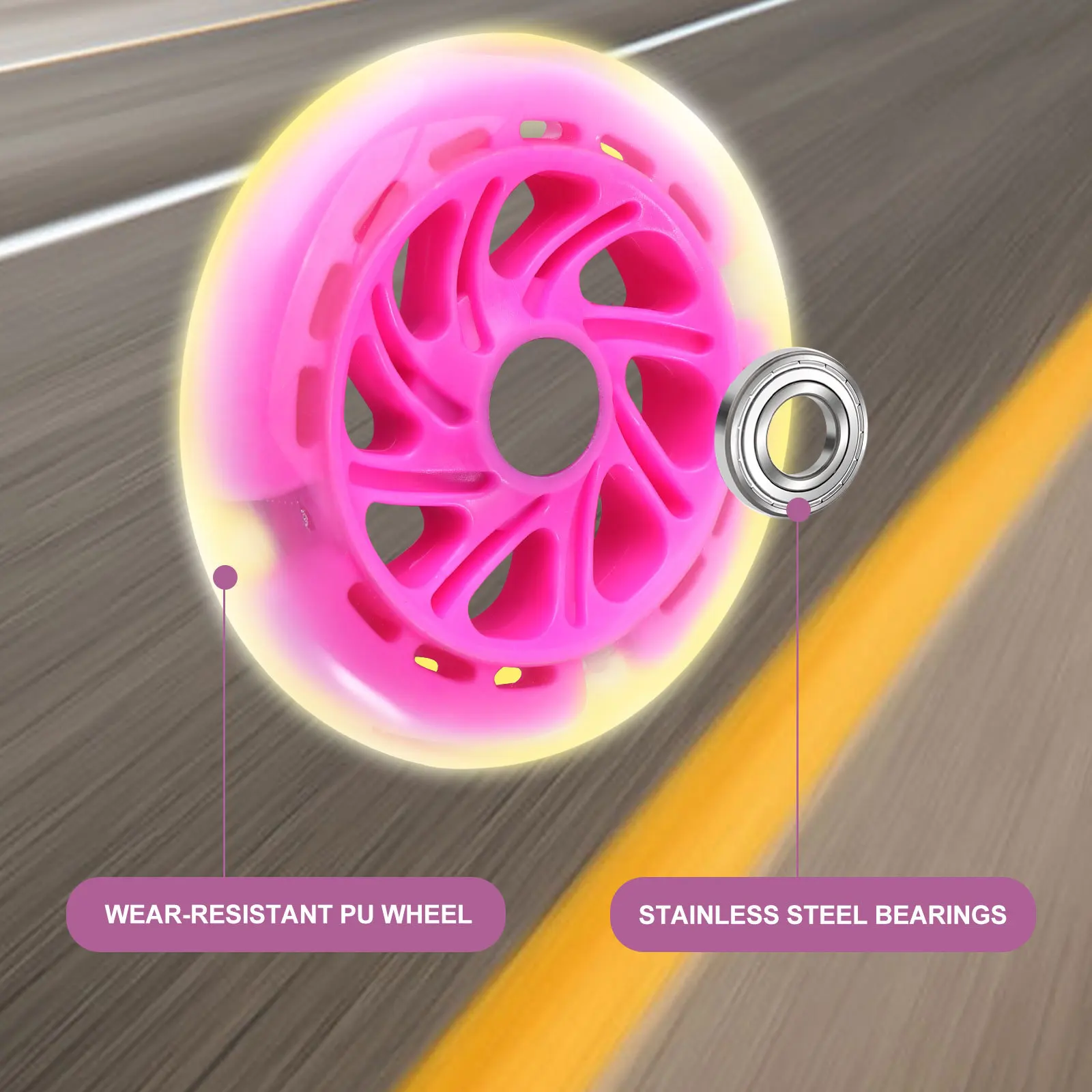 

2Pcs PU Scooter Wheels Light Up High Elastic Wear-Resistant Bearings for on Concrete Roads Streets Squares Outdoor