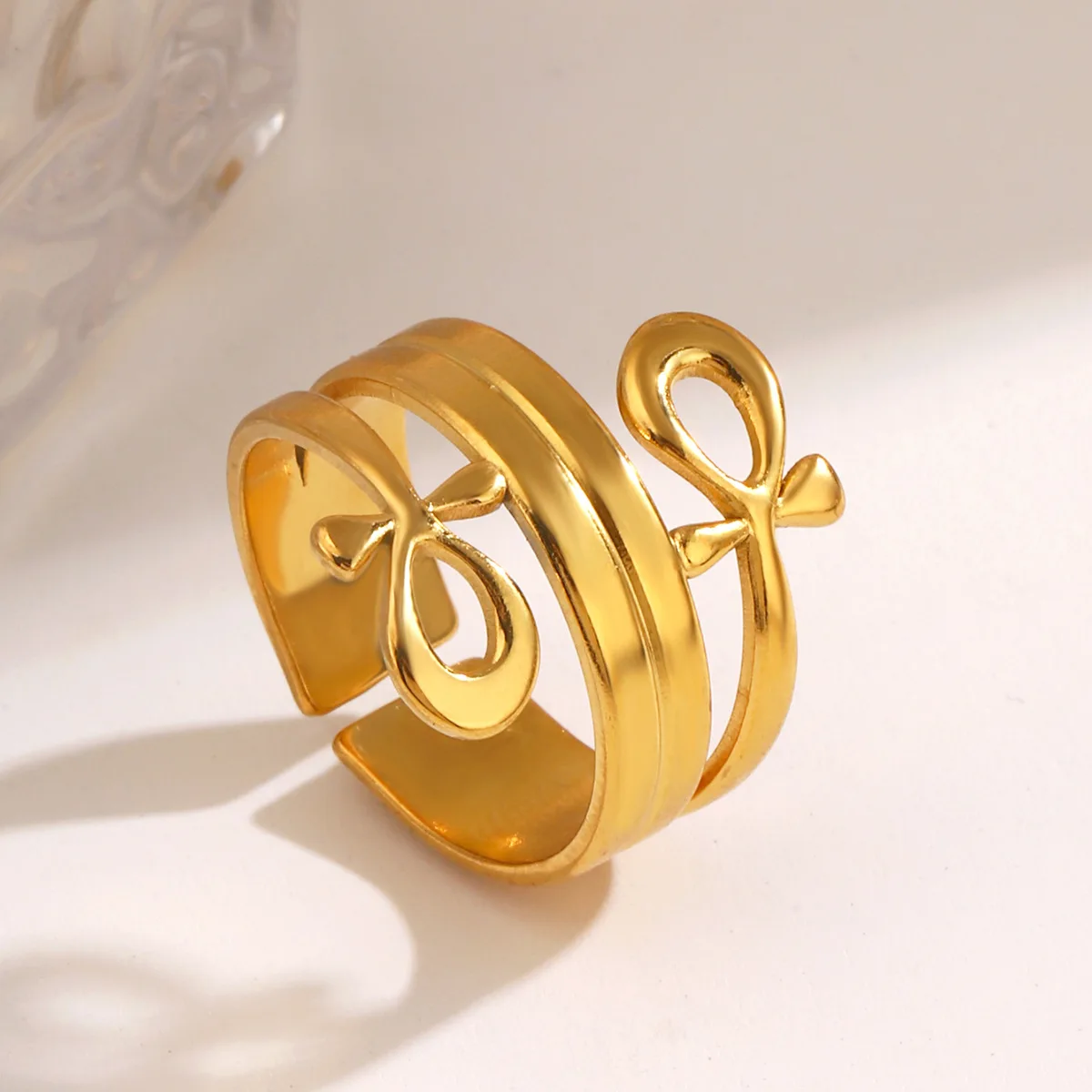 Ethnic Style Cross Ring Woman And Men Personalized Fashion Jewelry Gold Plated Stainless Steel Open Rings Valentine Day Gift