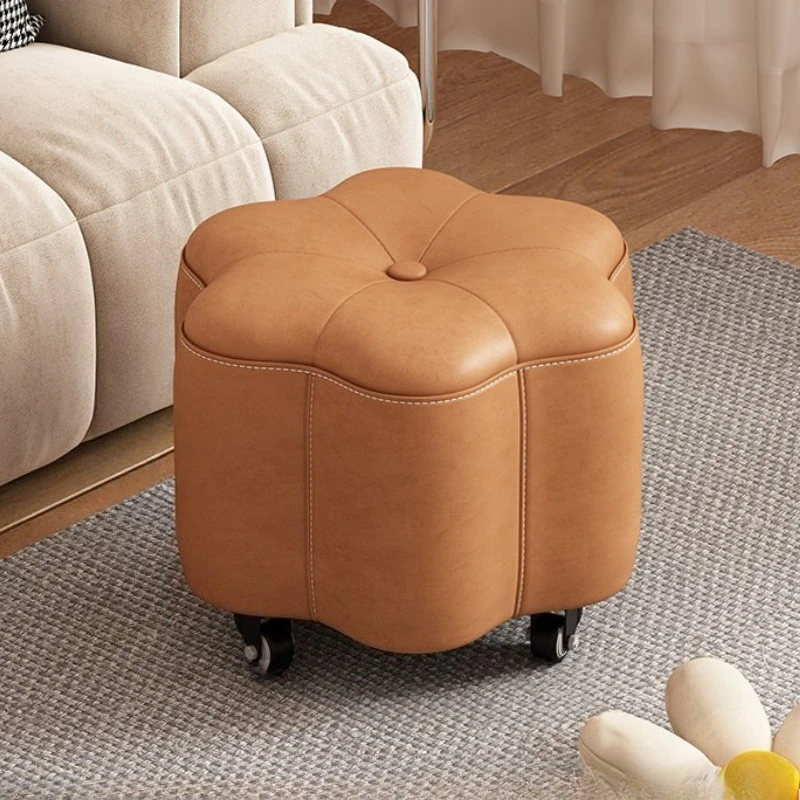 silent pulley small stool home living room dining room soft bag leather stool shoe changing makeup