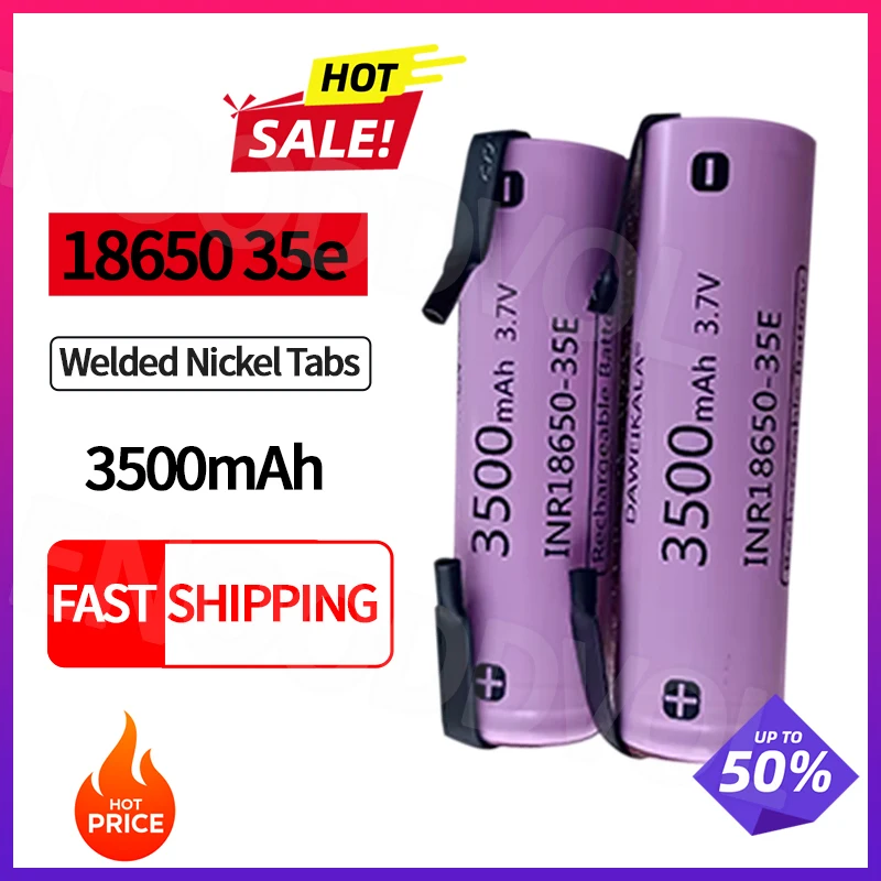 

2026 Модернизированный литий-ионный аккумулятор 18650 35E со сварными никелевыми выступами 3,7 В, 3500 мАч, аккумулятор 18650, высокая мощность, высокий ток 20 А