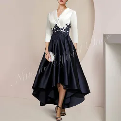 New Elegant Mother of the Bride Dresses V-Neck Satin Appliques A-Line Wedding Guest Party Skirt for Women 2023 Evening Gala