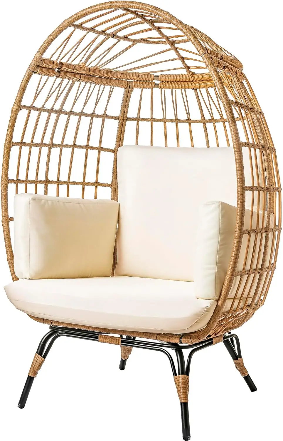 

Wicker Egg Chair Outdoor - Patio Chair, Rattan Chair, Wicker Chair PE Rattan Perfect for Backyard Lounger, & Balcony, Ivory,