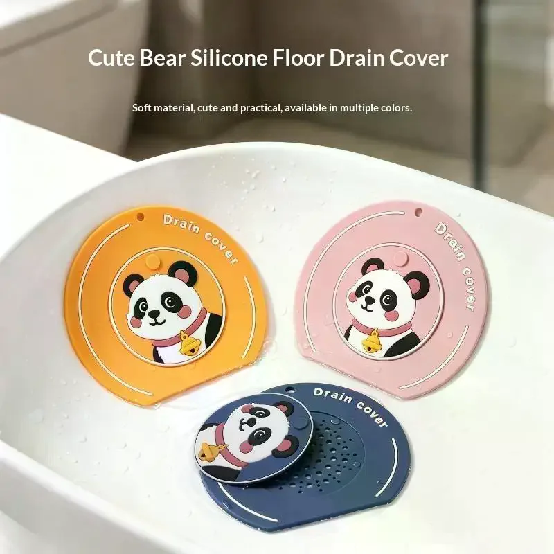 Silicone Floor Drain Cover Anti-odor Anti-insect Floor Drain Mat Anti-blocking Cartoon Panda Sewer Filter Pad