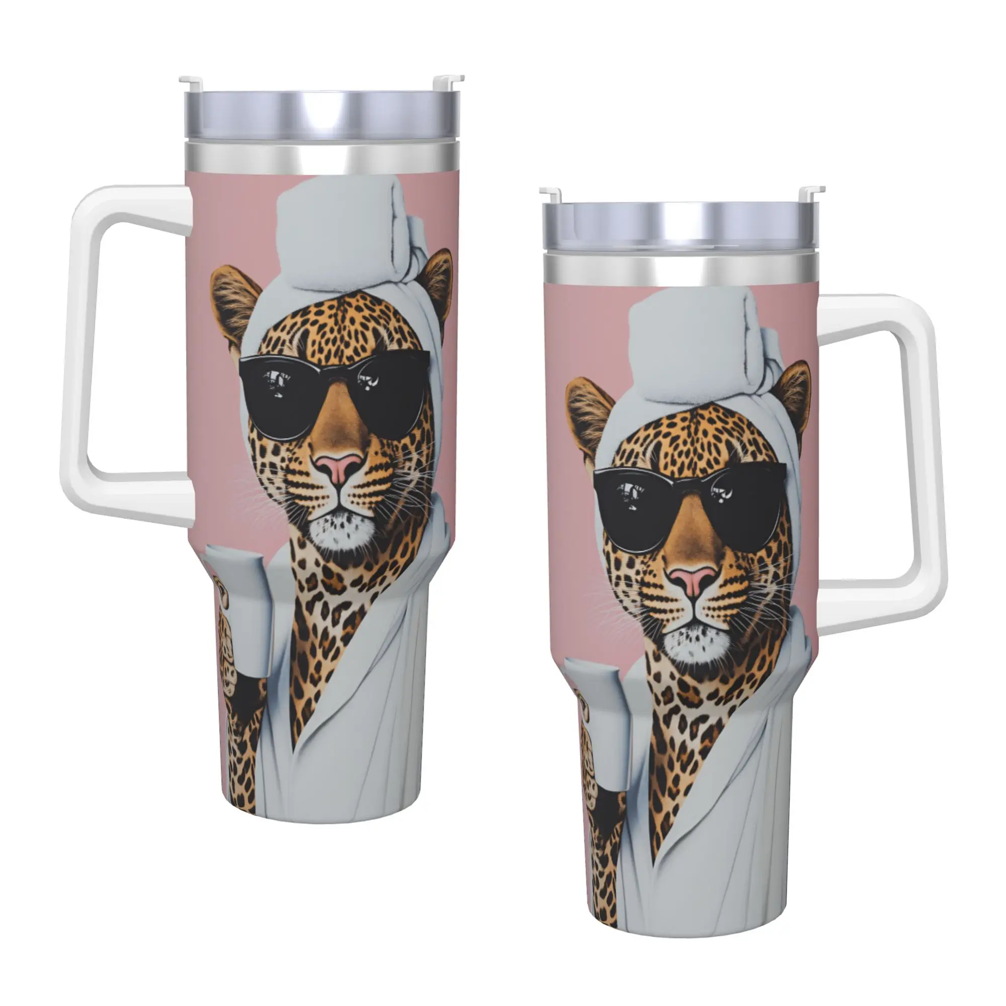 Stainless Steel Tumbler Leopard & Card Print Coffee Mug  Keep Heat Cold Drink Car Mugs Travelist Custom DIY Water Bottle