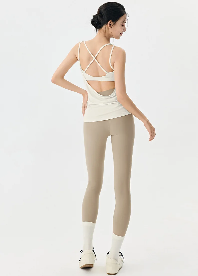 Yoga-Anzug Weste für Damen mit Brustpolster, Crop-Top, Integrierter Sport-Bodysuit, Pilates-Trainingsanzug, Ärmelloses Shirt, Außenweste – Detail 6