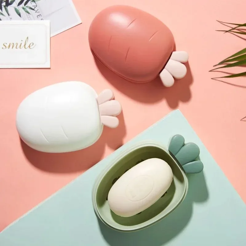 Portable Cute Radish Soap Box Bathroom Drain Soap Holder Restroom Organizer Case Cartoon Travel Soap Dish Bathroom Accessories