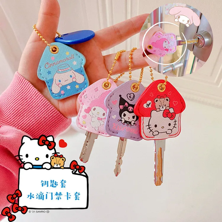 Sanrio Key Cover Hello Kitty Cinnamoroll Kuromi Ater Drop Access Card Elevator Sensor Card Cover Key Card Buckle Pendant Gift