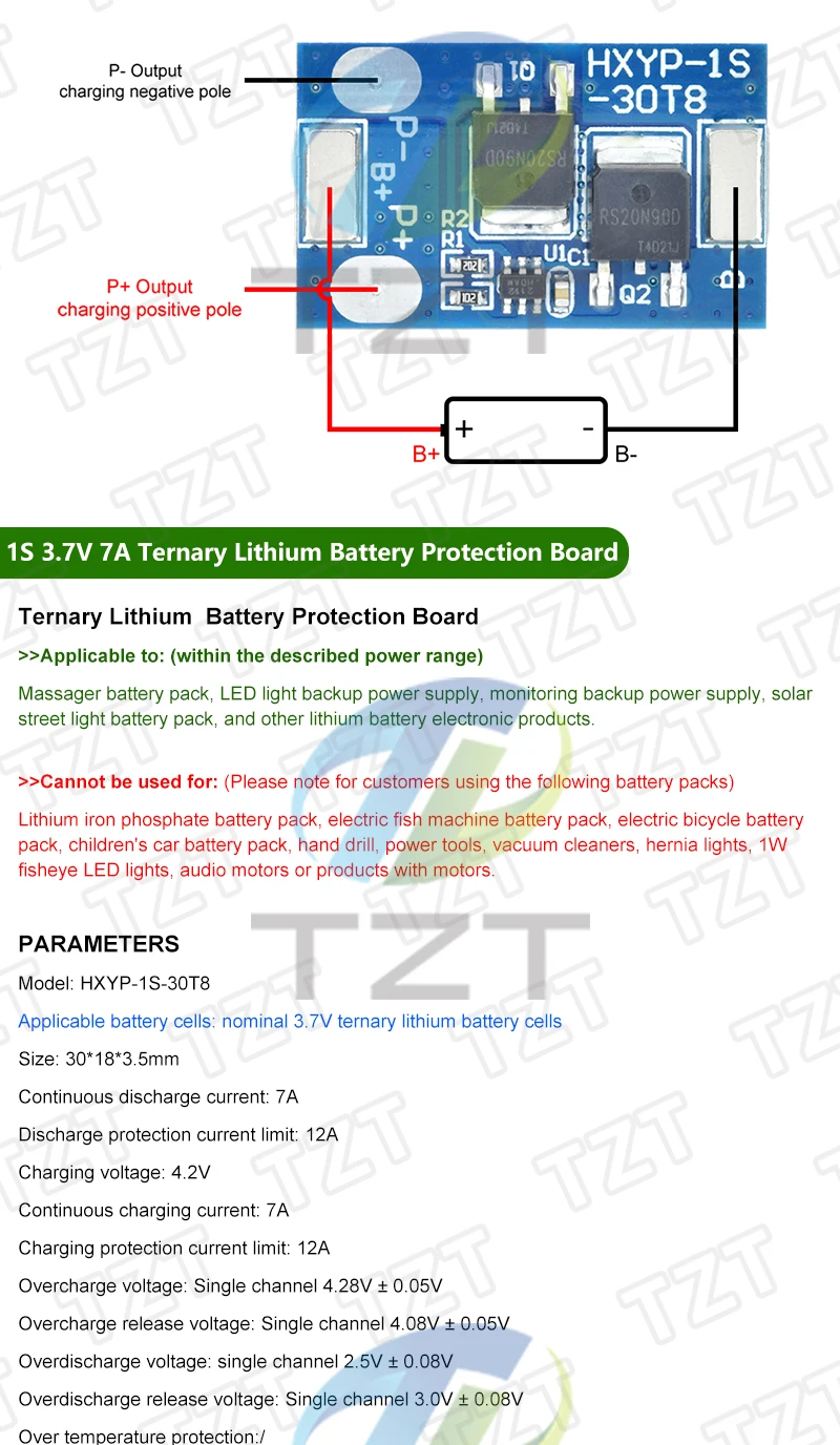 Lifepo4 Batterie BMS 1S 3,2 V 3,7 V 7A Ladeplatine Kurzschlussschutz PCM Selbstwiederherstellung mit Temperaturschutz – Detail 2
