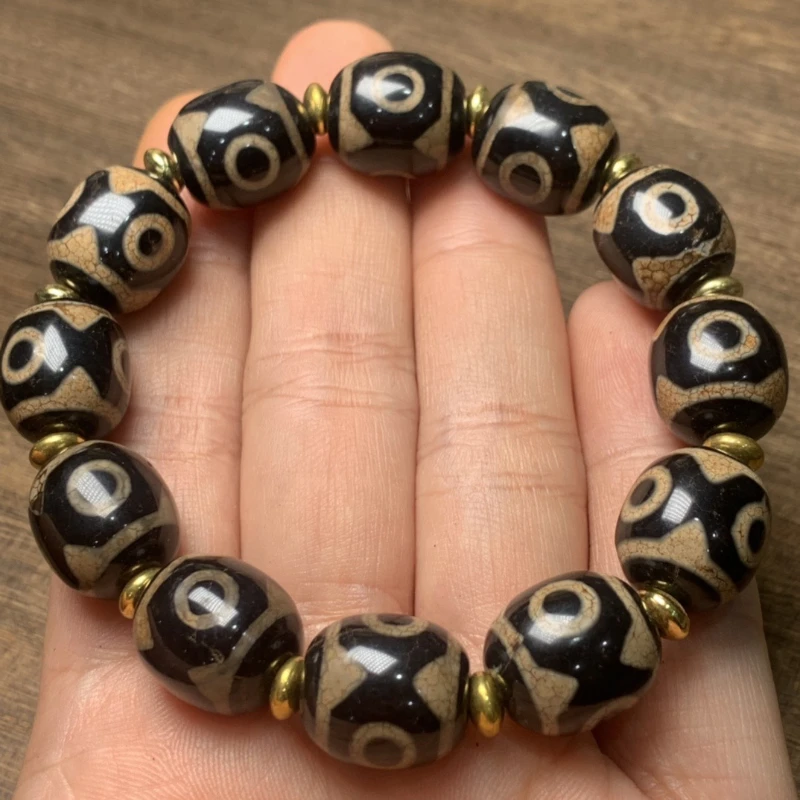 Tibetan Boutique Agate Dragon Scale Gracked Glaze Three-Eye Tibet Beads Bracelet Single Circle Prayer Beads Bracelet