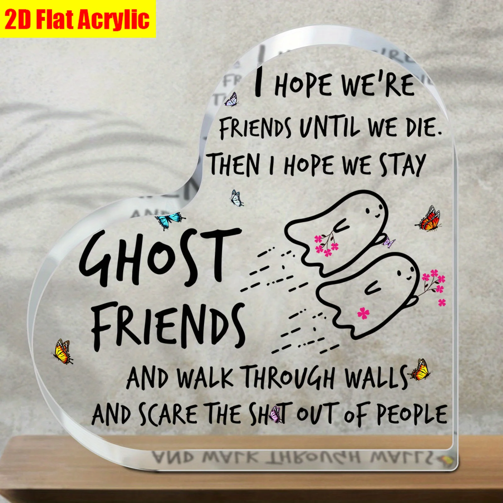 2D Flat Acrylic Puzzle Plaque, Heart-Shaped Halloween Decoration, Cute Ghost, Butterfly, And Flower Printed Plaque, Warm And Friendly Thanksgiving/Christmas Desktop Ornament, Lightweight And Fun, Creative Halloween Desktop Decoration