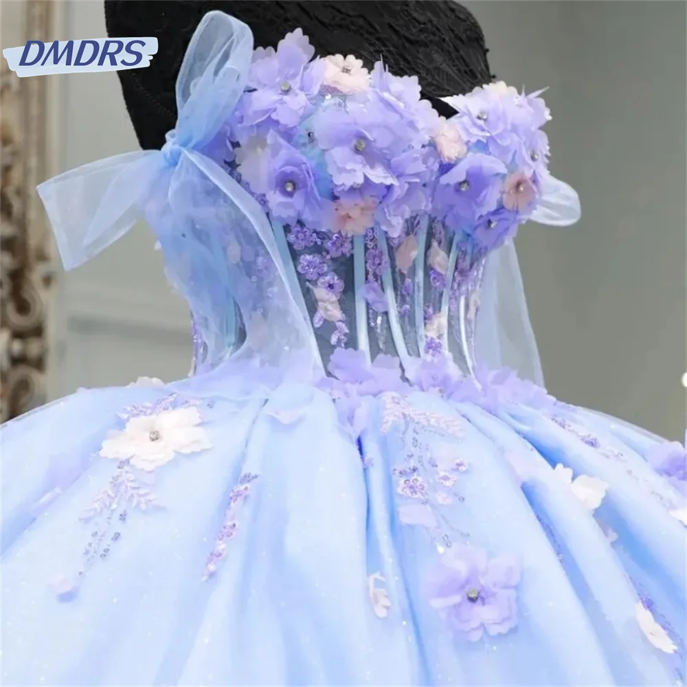 Robe de Quinceanera à col en cœur gracieuse, robe de soirée charmante, applique 3D de perles de princesse, cristal hors de l'initiative pour 16 ans