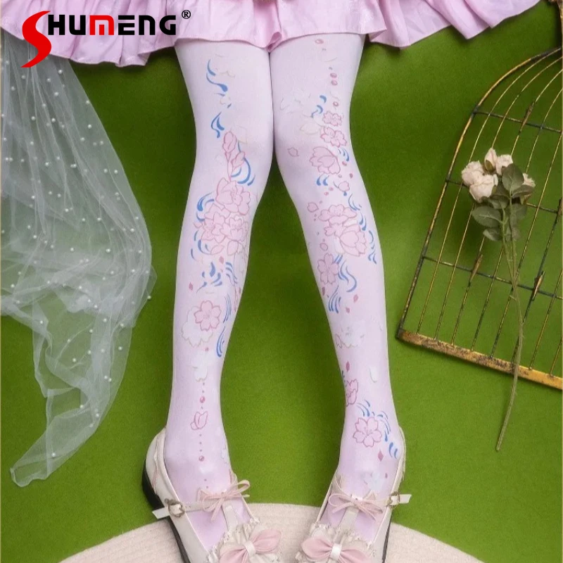 

Dream Witch Dark Black Socks Japanese Rojita Sweet Y2k Tights Original Lolita Sakura Digital Print Pantyhose For Ladies Girls