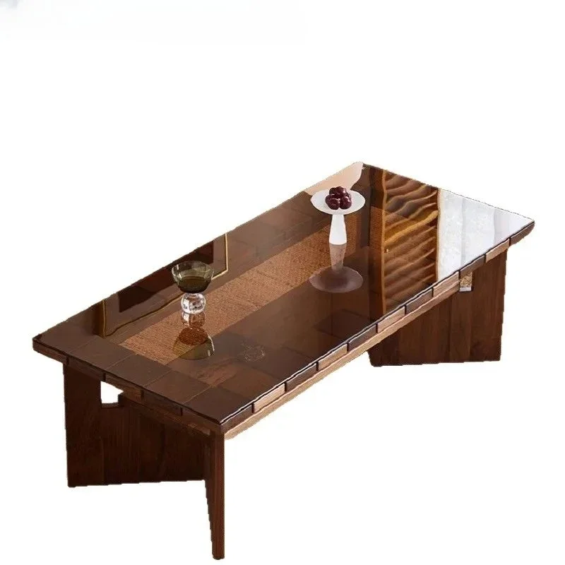 imported black walnut small apartment coffee table solid wood glass rectangular double-layer tea table