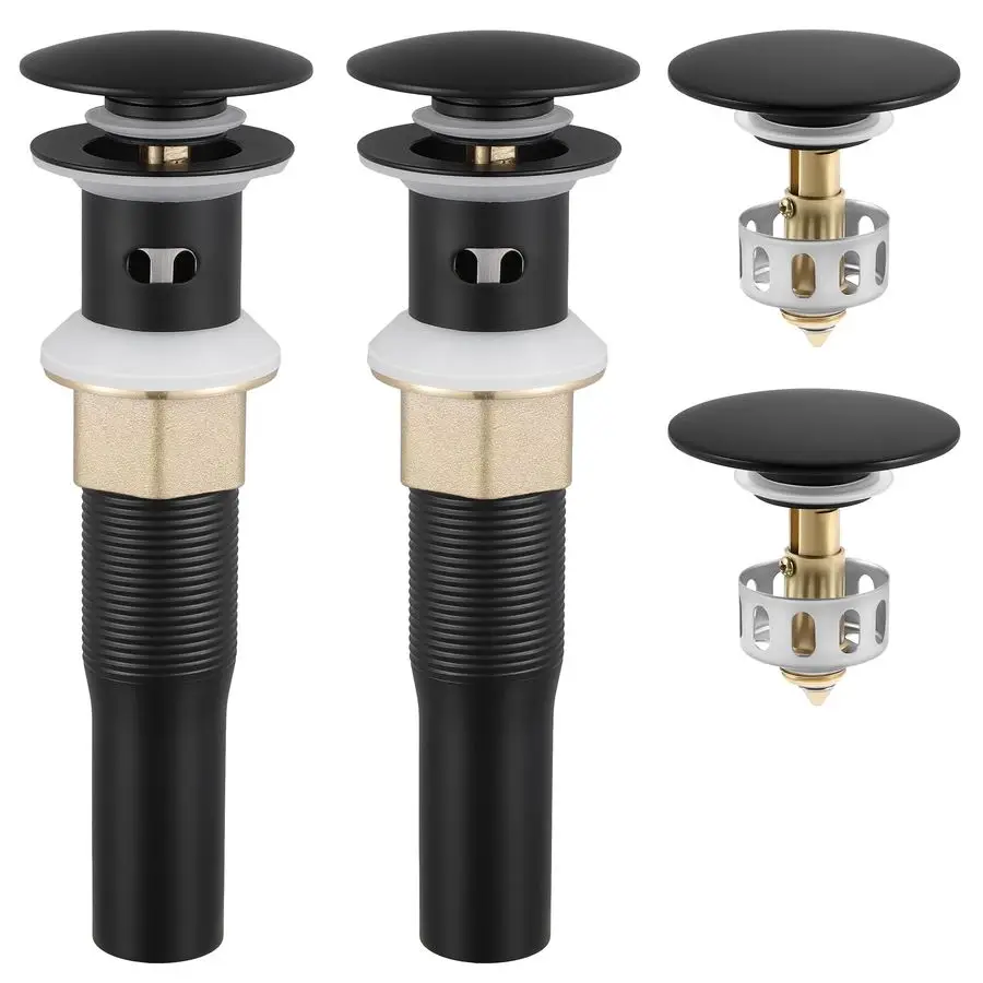 

All Metal Bathroom Sink Drain with Overflow, 2 Pack, Lavatory Vanity Pop Up Drain with Detachable Hair Catcher, Rustproof 18 8 S