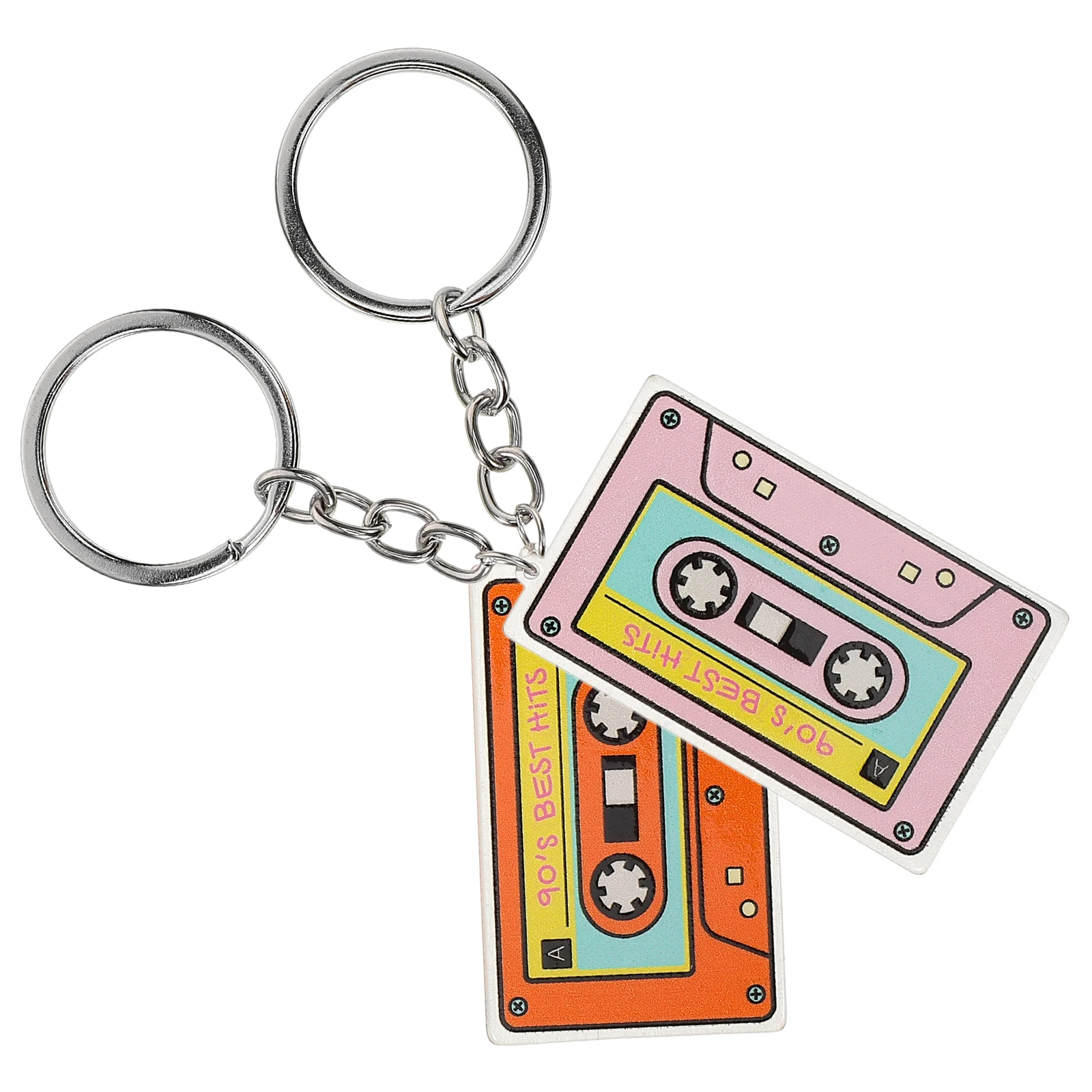 

2pcs Acrylic Tape Keychain Pink Orange Double Sided Pendant Durable Metal Material Key Ring Bag Ornament Gift Idea