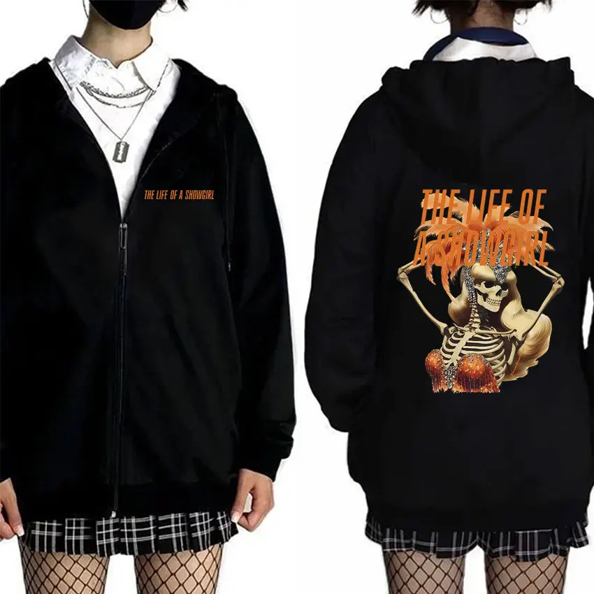 

The Life of A Showgirl Zipper Hoodie Skeleton Graphic Zip Up Jacket Coat Men Women Fashion Casual Oversized Hoodies Streetwear
