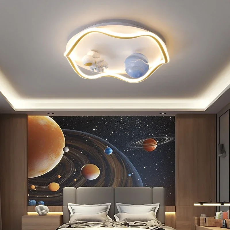 Nordic Ceiling Chandelier Light For Children's Room Bedroom Study Kids Baby Astronaut  Moon Design Gold White Home Indoor Lamps