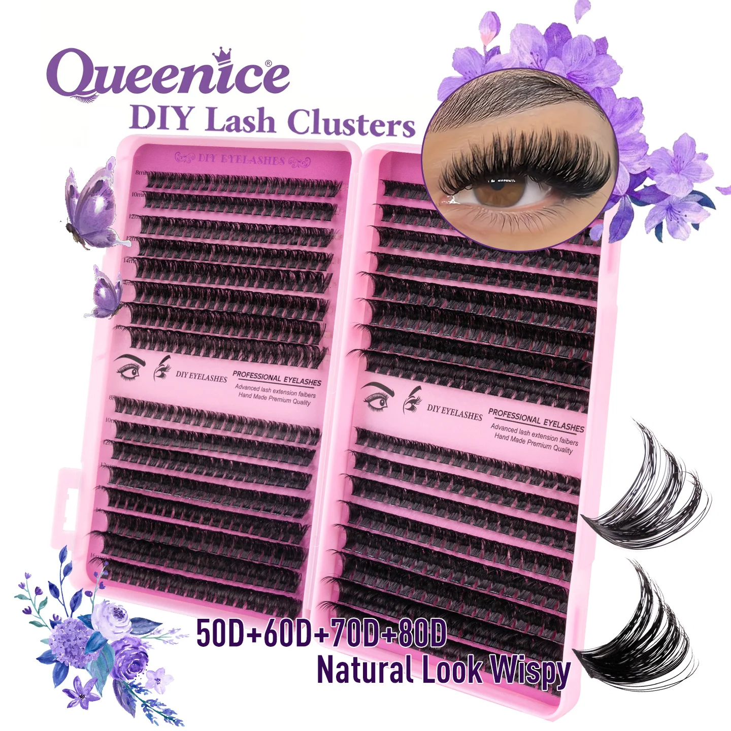 Cílios DIY em Clusters 200/640, Curvatura DD/C Russa 0.05mm, 10-18mm, Volumosos e Espessos, Reutilizáveis, Para Iniciantes, Natal/Ano Novo