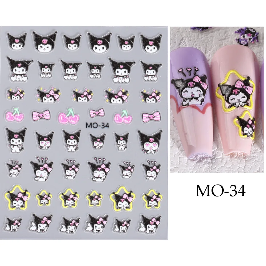 Sanrio Cute Cartoon Three-Dimensional Relief Beauty Kuromi Mymelody Nail Art Stickers Nail Jewellery Children\'s Gifts Toys