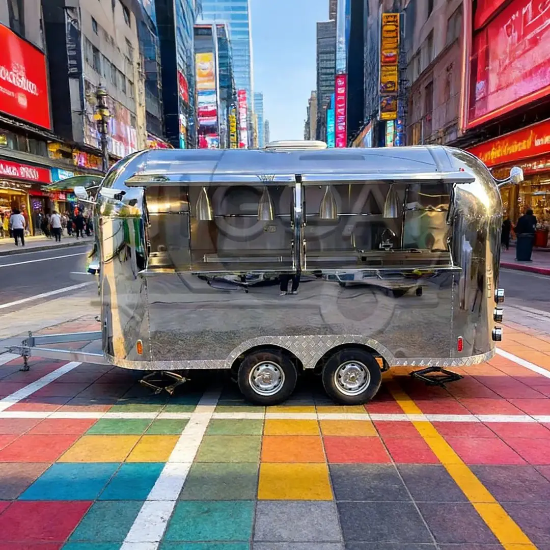 Dual Axle Towed Mirror Food Trailer Mobile Kitchen for Night Market Ice Cream & Coffee Vending Cart