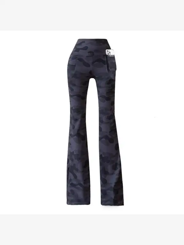 Faionable camuflagem sino bot calças finas duplo ket arca calças de yoga femininas levantamento de bunda calças compridas senhoras premium