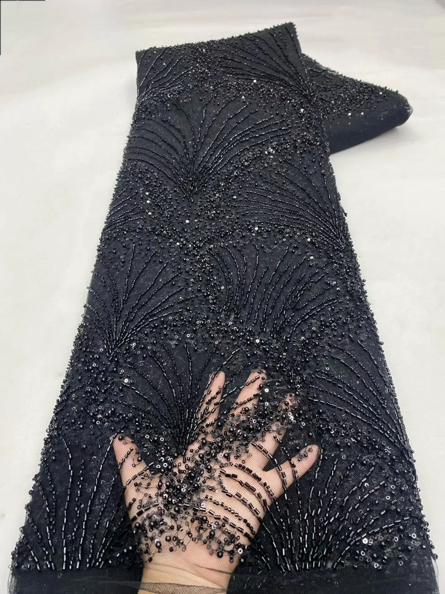 

2026 French Mesh Lace Embroidery Sequins Tulle Beaded African Fabric for Women Party Dresses 5 Yards Sewing