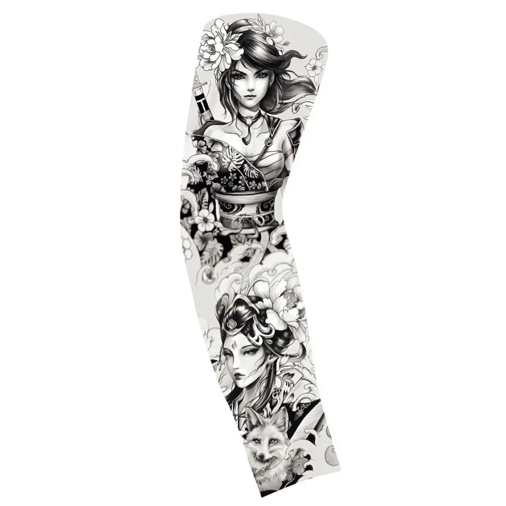 Flower Arm Pattern Flower Arm Tattoo Sleeve Elastic Breathable Men Sunscreen Sleeve Seamless Thin Sun Protection Cover Sports